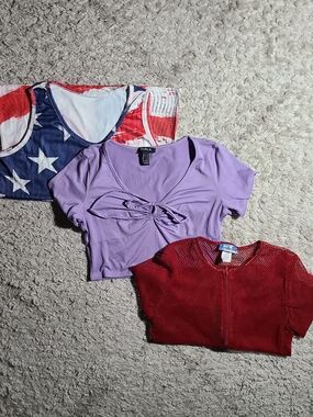 Women’s Medium Summer Top Bundle Festival Y2K Flag Tank Mesh Crop EUC